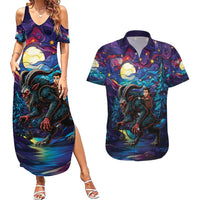 Stained Glass Krampus Couples Matching Summer Maxi Dress and Hawaiian Shirt Gothic Christmas Myth - Wonder Print Shop