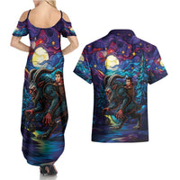 Stained Glass Krampus Couples Matching Summer Maxi Dress and Hawaiian Shirt Gothic Christmas Myth - Wonder Print Shop