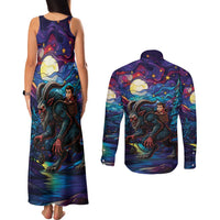 Stained Glass Krampus Couples Matching Tank Maxi Dress and Long Sleeve Button Shirt Gothic Christmas Myth - Wonder Print Shop