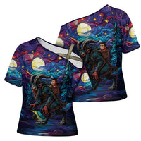 Stained Glass Krampus Cross Shoulder Shirt Gothic Christmas Myth - Wonder Print Shop