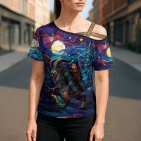 Stained Glass Krampus Cross Shoulder Shirt Gothic Christmas Myth - Wonder Print Shop