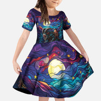 Stained Glass Krampus Family Matching Off The Shoulder Long Sleeve Dress and Hawaiian Shirt Gothic Christmas Myth - Wonder Print Shop