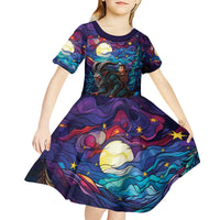 Stained Glass Krampus Kid Short Sleeve Dress Gothic Christmas Myth - Wonder Print Shop
