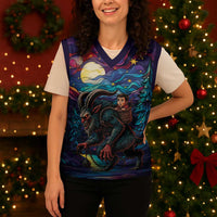 Stained Glass Krampus Christmas Knitted V-Neck Vest Gothic Christmas Myth - Wonder Print Shop