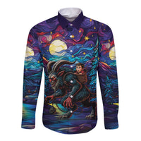 Stained Glass Krampus Long Sleeve Button Shirt Gothic Christmas Myth - Wonder Print Shop