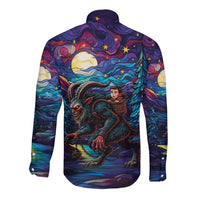 Stained Glass Krampus Long Sleeve Button Shirt Gothic Christmas Myth - Wonder Print Shop