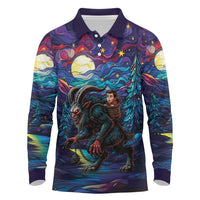 Stained Glass Krampus Long Sleeve Polo Shirt Gothic Christmas Myth - Wonder Print Shop