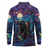 Stained Glass Krampus Long Sleeve Polo Shirt Gothic Christmas Myth - Wonder Print Shop