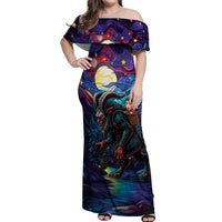 Stained Glass Krampus Off Shoulder Maxi Dress Gothic Christmas Myth - Wonder Print Shop