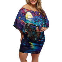 Stained Glass Krampus Off Shoulder Short Dress Gothic Christmas Myth - Wonder Print Shop