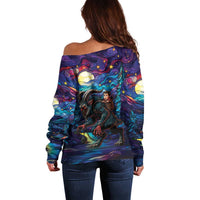 Stained Glass Krampus Off Shoulder Sweater Gothic Christmas Myth - Wonder Print Shop