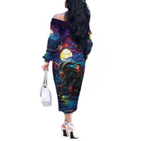Stained Glass Krampus Off The Shoulder Long Sleeve Dress Gothic Christmas Myth - Wonder Print Shop