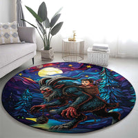 Stained Glass Krampus Round Carpet Gothic Christmas Myth - Wonder Print Shop