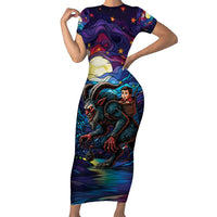 Stained Glass Krampus Short Sleeve Bodycon Dress Gothic Christmas Myth - Wonder Print Shop