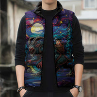 Stained Glass Krampus Sleeveless Puffer Jacket Gothic Christmas Myth - Wonder Print Shop