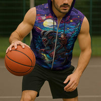 Stained Glass Krampus Sleeveless Zip Hoodie Gothic Christmas Myth - Wonder Print Shop