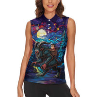 Stained Glass Krampus Women Sleeveless Polo Shirt Gothic Christmas Myth - Wonder Print Shop
