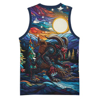 Stained Glass Krampus Basketball Jersey Folklore Horror Art - Wonder Print Shop