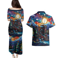 Stained Glass Krampus Couples Matching Puletasi and Hawaiian Shirt Folklore Horror Art - Wonder Print Shop