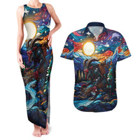 Stained Glass Krampus Couples Matching Tank Maxi Dress and Hawaiian Shirt Folklore Horror Art - Wonder Print Shop
