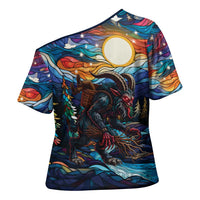 Stained Glass Krampus Cross Shoulder Shirt Folklore Horror Art - Wonder Print Shop