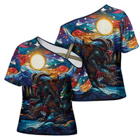 Stained Glass Krampus Cross Shoulder Shirt Folklore Horror Art - Wonder Print Shop