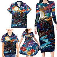Stained Glass Krampus Family Matching Long Sleeve Bodycon Dress and Hawaiian Shirt Folklore Horror Art - Wonder Print Shop