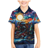 Stained Glass Krampus Family Matching Mermaid Dress and Hawaiian Shirt Folklore Horror Art - Wonder Print Shop