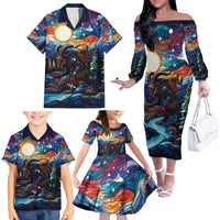 Stained Glass Krampus Family Matching Off The Shoulder Long Sleeve Dress and Hawaiian Shirt Folklore Horror Art - Wonder Print Shop