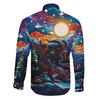 Stained Glass Krampus Family Matching Off The Shoulder Long Sleeve Dress and Hawaiian Shirt Folklore Horror Art - Wonder Print Shop