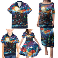 Stained Glass Krampus Family Matching Puletasi and Hawaiian Shirt Folklore Horror Art - Wonder Print Shop