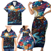 Stained Glass Krampus Family Matching Short Sleeve Bodycon Dress and Hawaiian Shirt Folklore Horror Art - Wonder Print Shop