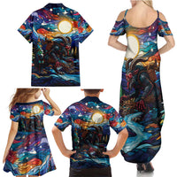 Stained Glass Krampus Family Matching Summer Maxi Dress and Hawaiian Shirt Folklore Horror Art - Wonder Print Shop