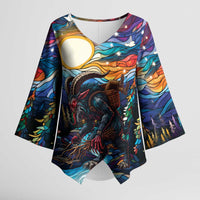 Stained Glass Krampus Kimono Sleeve Blouse Folklore Horror Art - Wonder Print Shop