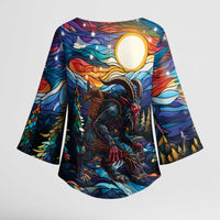 Stained Glass Krampus Kimono Sleeve Blouse Folklore Horror Art - Wonder Print Shop