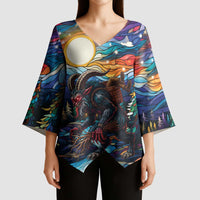 Stained Glass Krampus Kimono Sleeve Blouse Folklore Horror Art - Wonder Print Shop