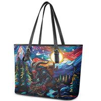 Stained Glass Krampus Leather Tote Bag Folklore Horror Art - Wonder Print Shop