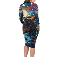 Stained Glass Krampus Long Sleeve Bodycon Dress Folklore Horror Art - Wonder Print Shop