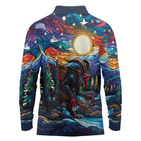 Stained Glass Krampus Long Sleeve Polo Shirt Folklore Horror Art - Wonder Print Shop