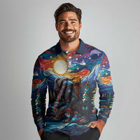 Stained Glass Krampus Long Sleeve Polo Shirt Folklore Horror Art - Wonder Print Shop