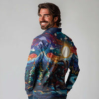 Stained Glass Krampus Long Sleeve Polo Shirt Folklore Horror Art - Wonder Print Shop