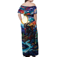 Stained Glass Krampus Off Shoulder Maxi Dress Folklore Horror Art - Wonder Print Shop