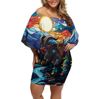 Stained Glass Krampus Off Shoulder Short Dress Folklore Horror Art - Wonder Print Shop