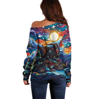 Stained Glass Krampus Off Shoulder Sweater Folklore Horror Art - Wonder Print Shop