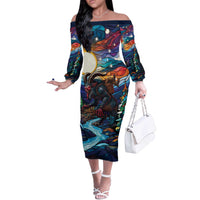 Stained Glass Krampus Off The Shoulder Long Sleeve Dress Folklore Horror Art - Wonder Print Shop