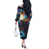 Stained Glass Krampus Off The Shoulder Long Sleeve Dress Folklore Horror Art - Wonder Print Shop