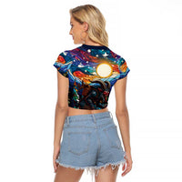 Stained Glass Krampus Raglan Cropped T Shirt Folklore Horror Art - Wonder Print Shop