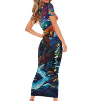 Stained Glass Krampus Short Sleeve Bodycon Dress Folklore Horror Art - Wonder Print Shop