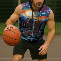 Stained Glass Krampus Sleeveless Zip Hoodie Folklore Horror Art - Wonder Print Shop