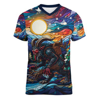 Stained Glass Krampus Women V-Neck T-Shirt Folklore Horror Art - Wonder Print Shop